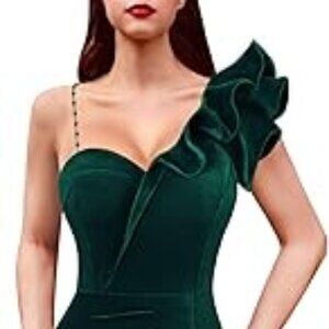 VFSHOW Womens Formal Prom One Shoulder Strap Ruched Ruffle Split Maxi Dress XXL